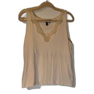 Lauren Ralph Lauren Top XL Sleeveless Cream Lace Detail Neckline Cottagecore